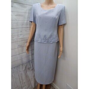 R&M Richards Beaded Top Long Dress Gray Lavander Sz 8 Petite